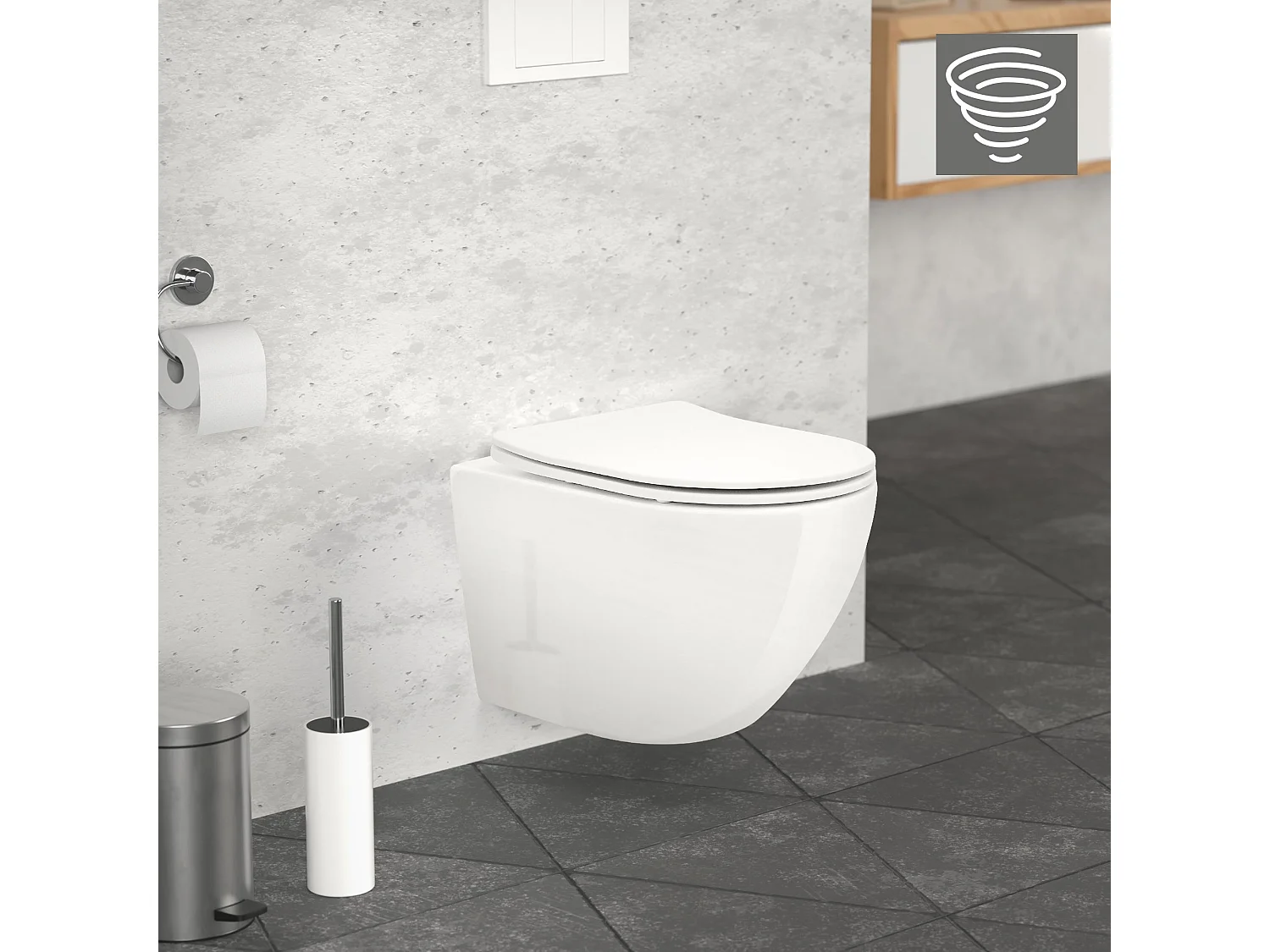 WC sospeso senza bordo in ceramica sciacquone tornado sedile softclose sanitari