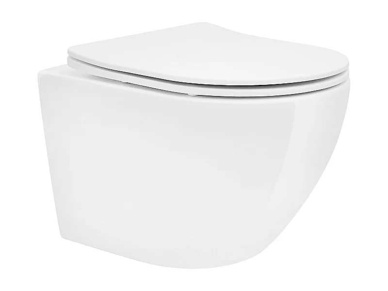 Toilette suspendu sans rebord blanc avec siège WC Soft Close pour salle de bain