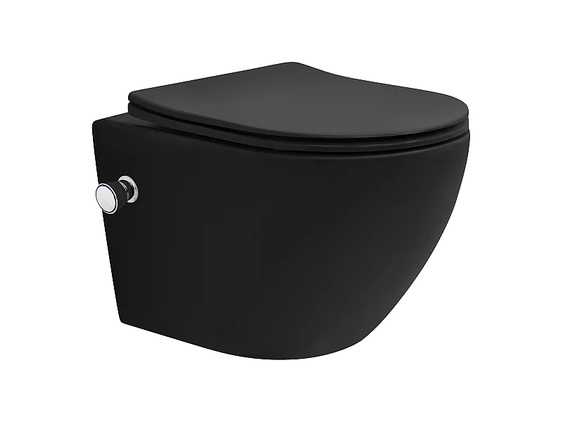 WC sospeso senza bordo nero sciacquone tornado sedile softclose funzione bidet
