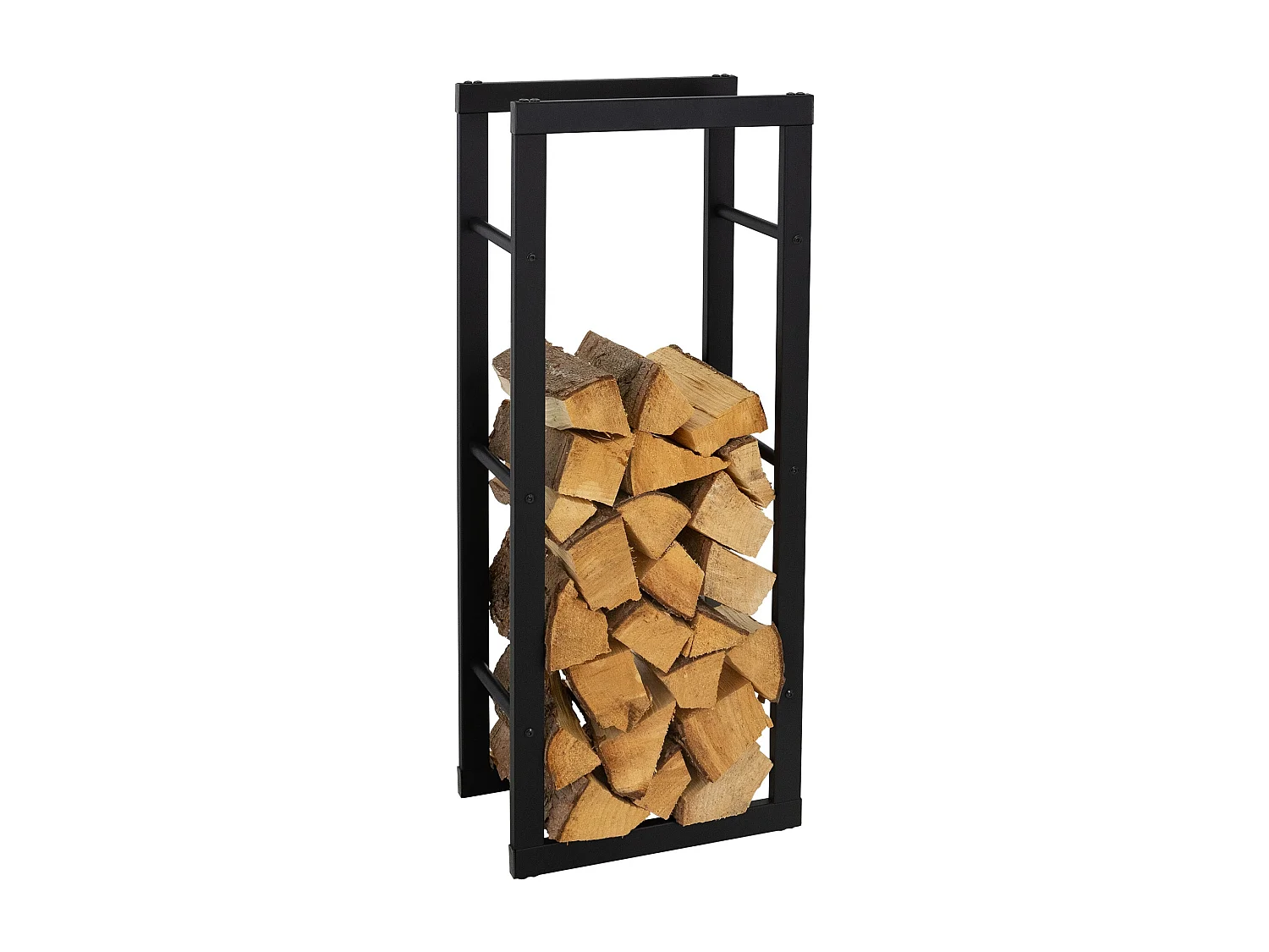 Estante para leña en acero leñero negro soporte chimenea estufa 40x100x25cm