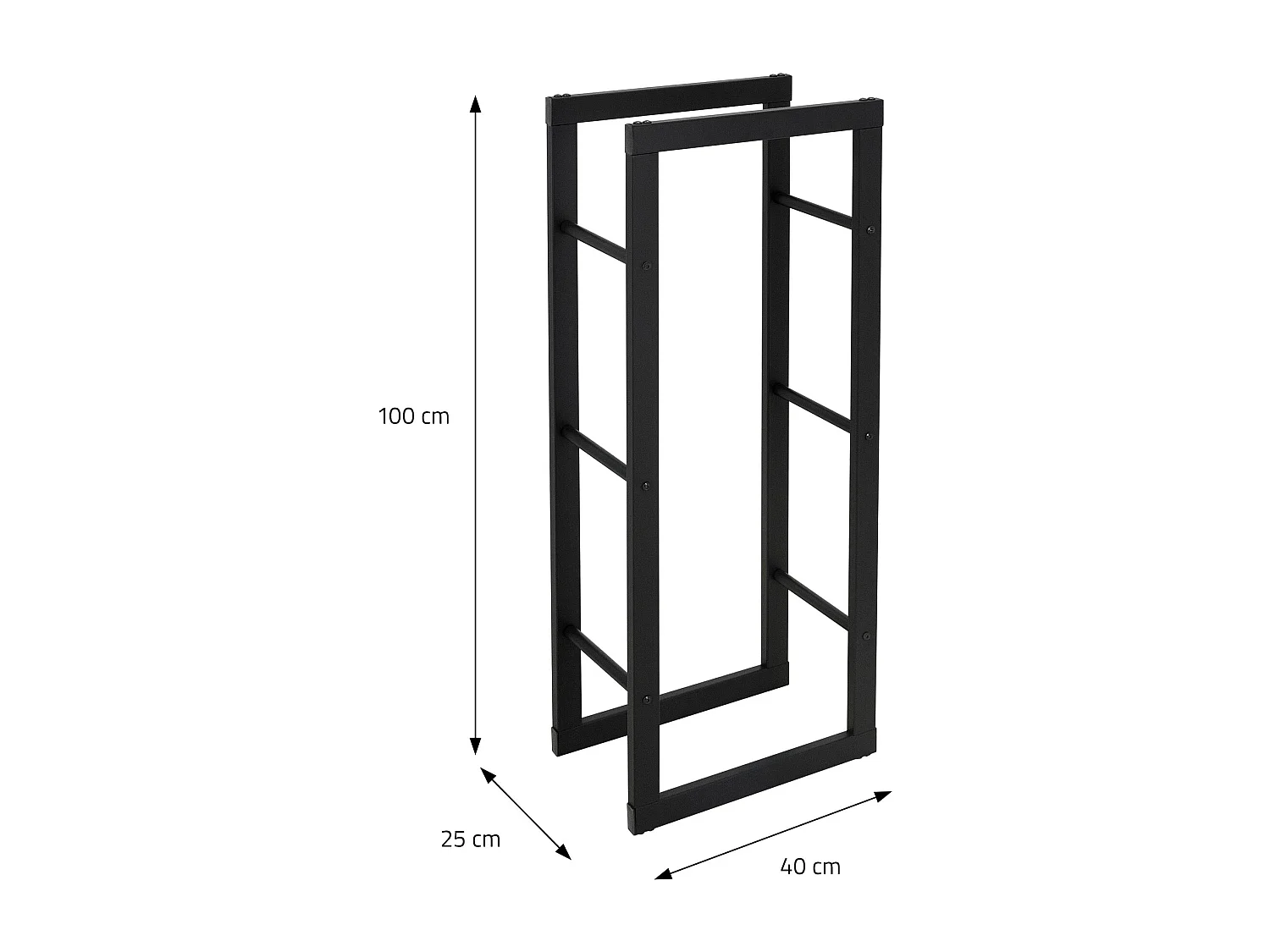 Étagère bois de chauffage 40x100x25 cm porte-bûches bois de cheminée acier noir