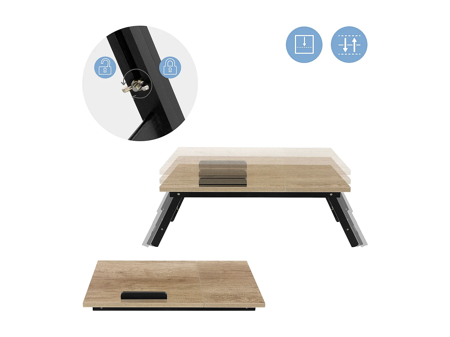 Mesa de portátil reclinable para cama, sofá o sobremesa color roble plageble
