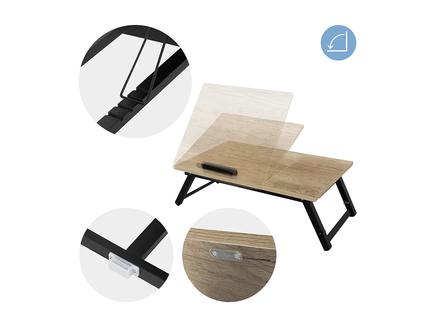 Tavolino per computer portatile laptop rovere legno inclinabile vassoio da letto