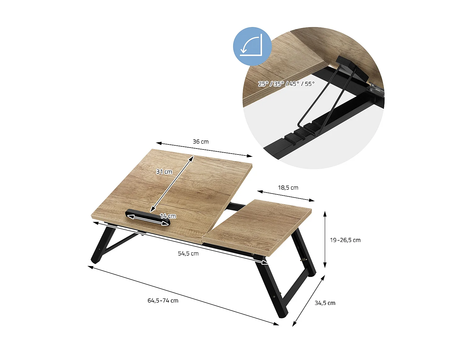 Tavolino per computer portatile laptop rovere legno inclinabile vassoio da letto