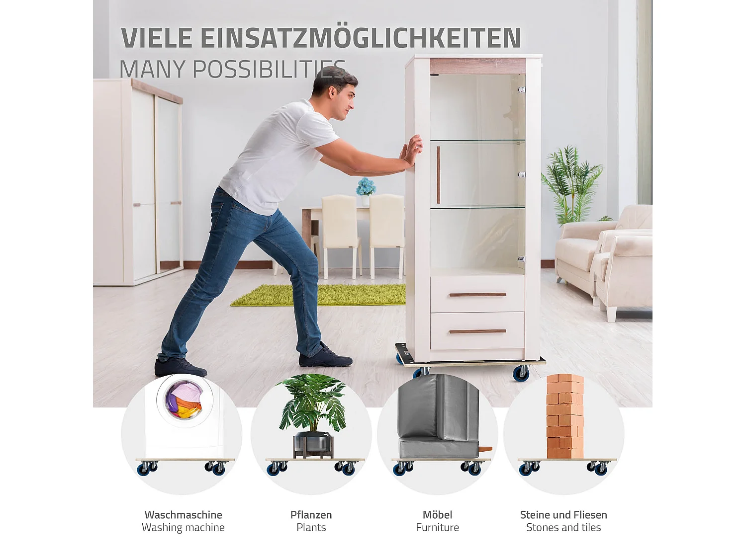 ECD Germany 2x Plataformas de carga 60x80cm con ruedas para mover muebles de hasta 800kg carretilla rodante de transporte electrodomésticos