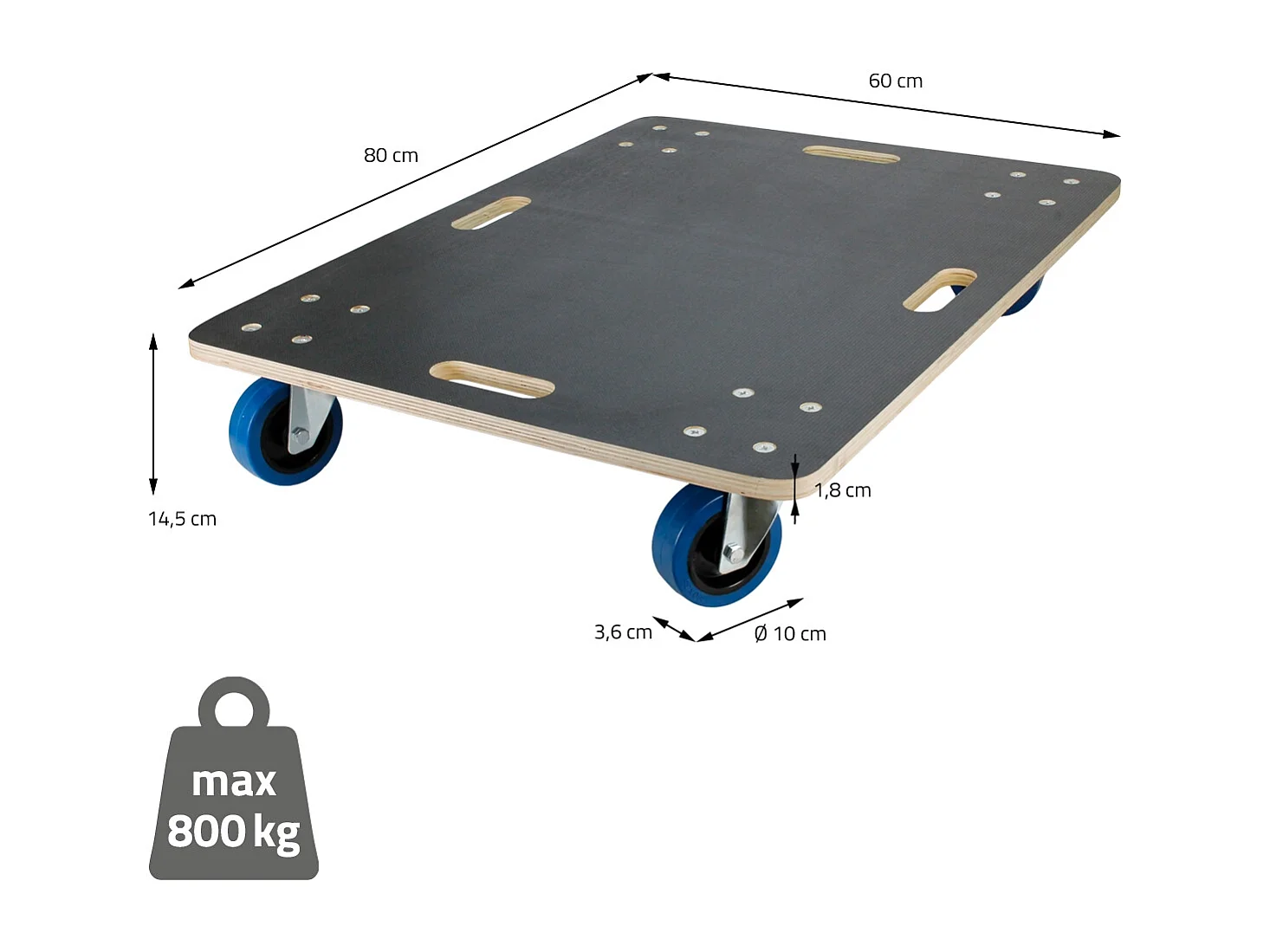 ECD Germany 2x Plataformas de carga 60x80cm con ruedas para mover muebles de hasta 800kg carretilla rodante de transporte electrodomésticos