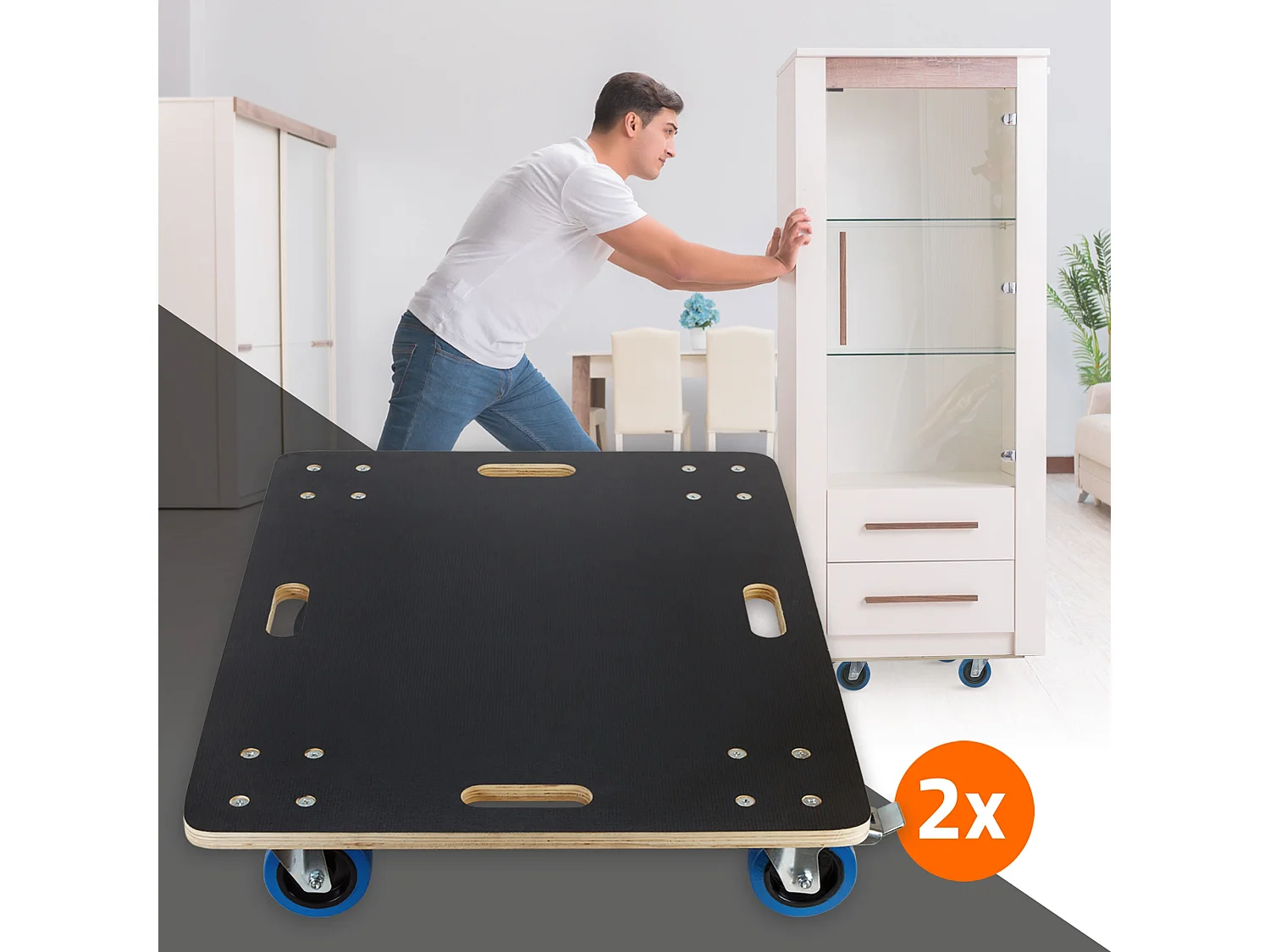 ECD Germany 2x Carrelli trasporto mobili ed elettrodomestici 60x80 cm 800 kg piattaforma girevole 2 ruote con freni in gomma base mobile per trasloco