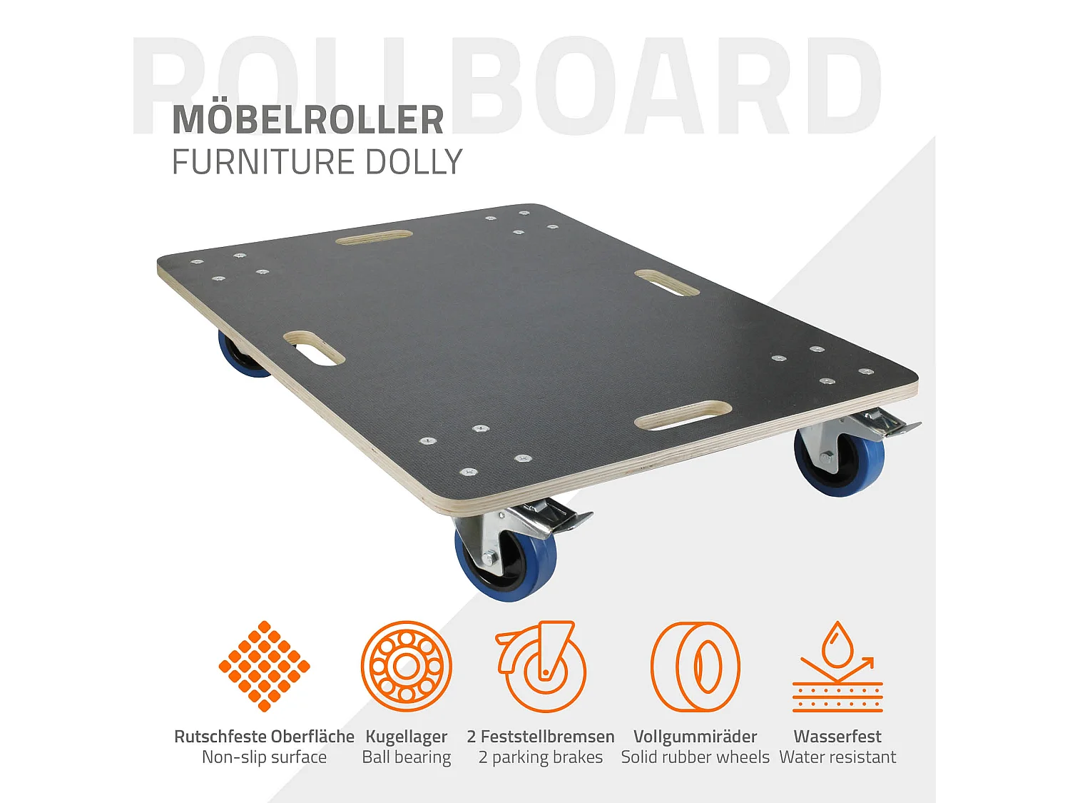 ECD Germany 2x Carrelli trasporto mobili ed elettrodomestici 60x80 cm 800 kg piattaforma girevole 2 ruote con freni in gomma base mobile per trasloco