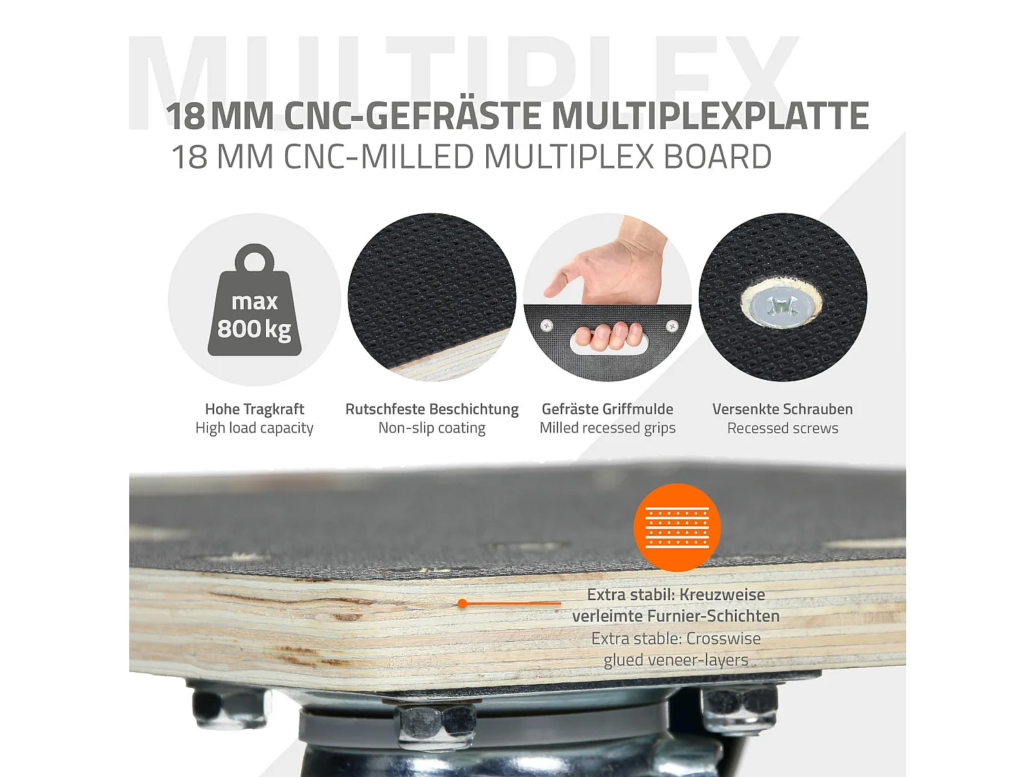 ECD Germany 2x Carrelli trasporto mobili ed elettrodomestici 60x80 cm 800 kg piattaforma girevole 2 ruote con freni in gomma base mobile per trasloco