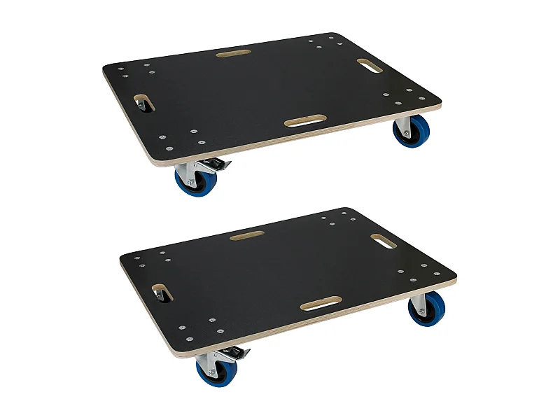 Lot de 2 chariots de transport avec 2 freins 60x80 cm capacité 800 kg plateau contreplaqué antidérapant roulettes en PP pour meubles et déménagement