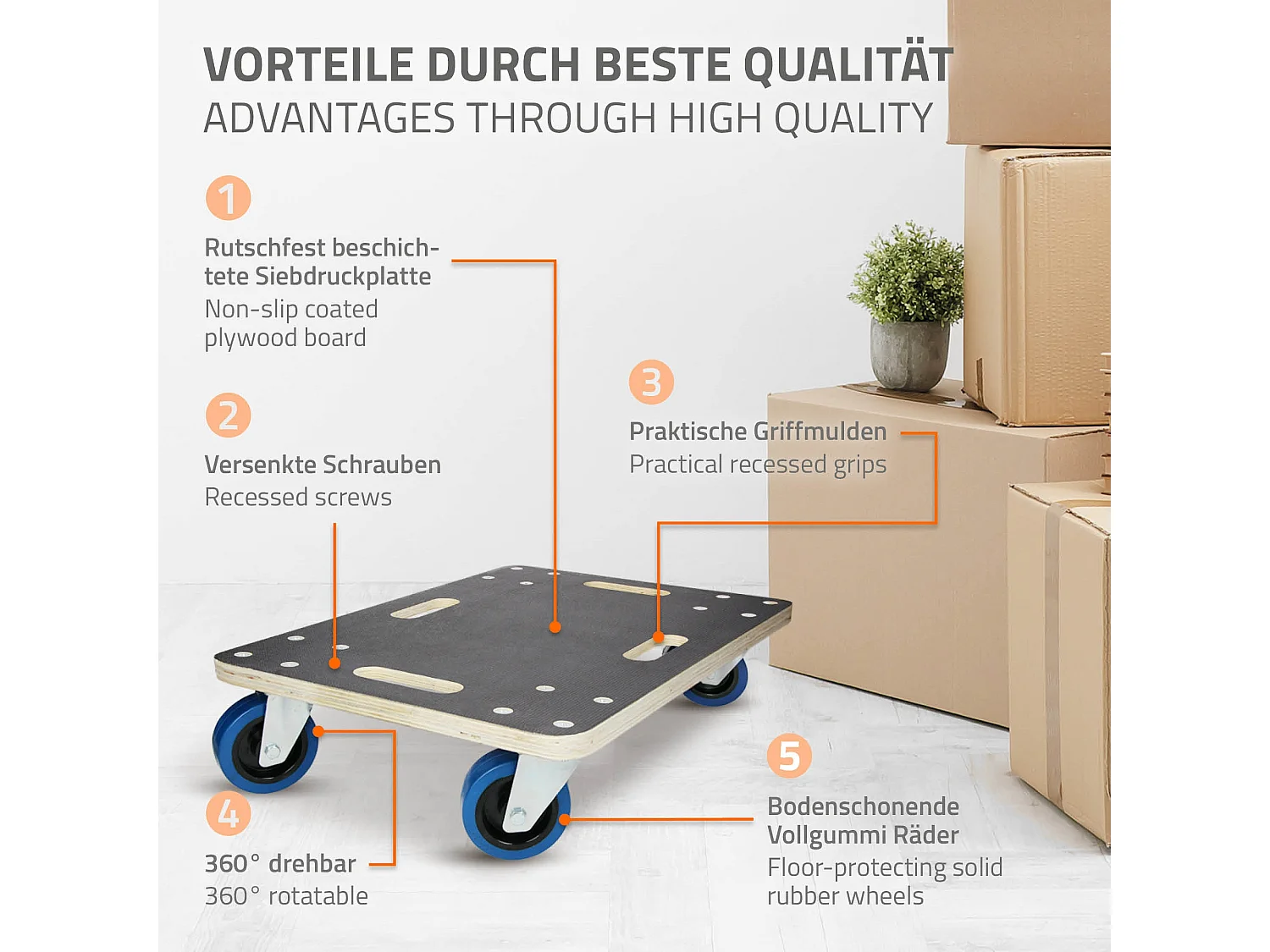 ECD Germany 2x Carrelli da trasporto elettrodomestici 40x60 cm 800 kg con piattaforma girevole 4 ruote in gomma orientabili base per trasloco pesante