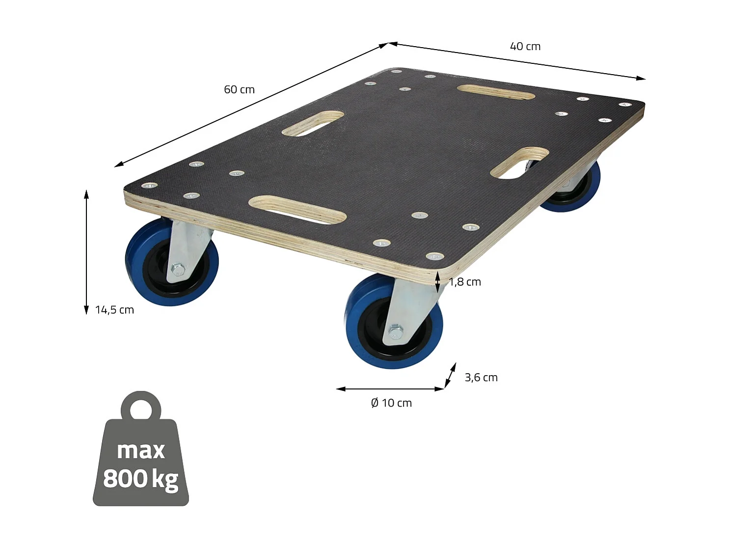 ECD Germany 2x Carrelli da trasporto elettrodomestici 40x60 cm 800 kg con piattaforma girevole 4 ruote in gomma orientabili base per trasloco pesante