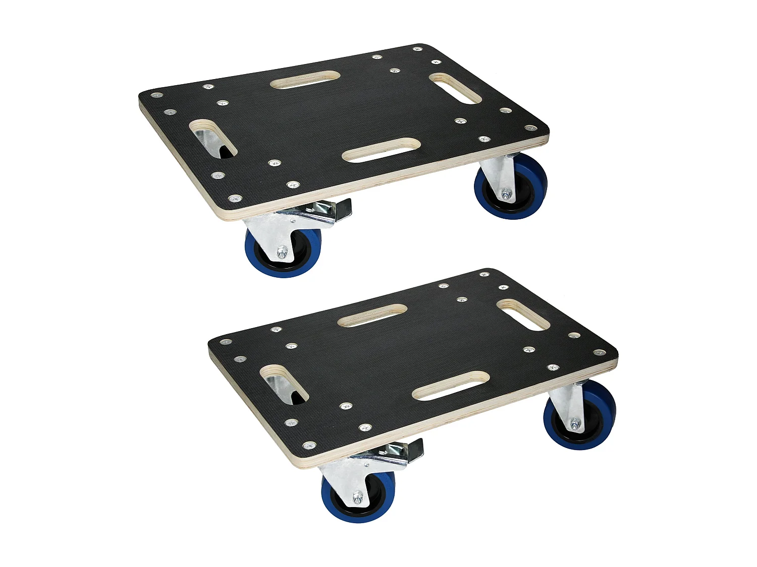 Lot de 2 chariots de transport avec 2 freins 35x50 cm capacité 800 kg plateau contreplaqué antidérapant roulettes en PP pour meubles et déménagement