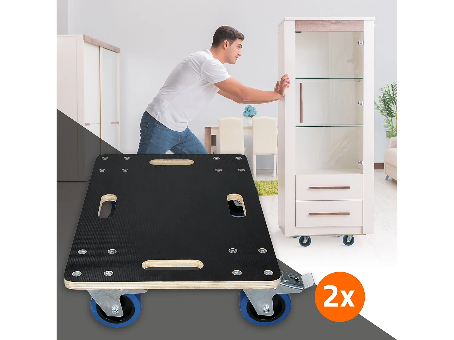 ECD Germany 2x Carrelli trasporto mobili ed elettrodomestici 40x60 cm 800 kg piattaforma girevole 2 ruote con freni in gomma base mobile per trasloco