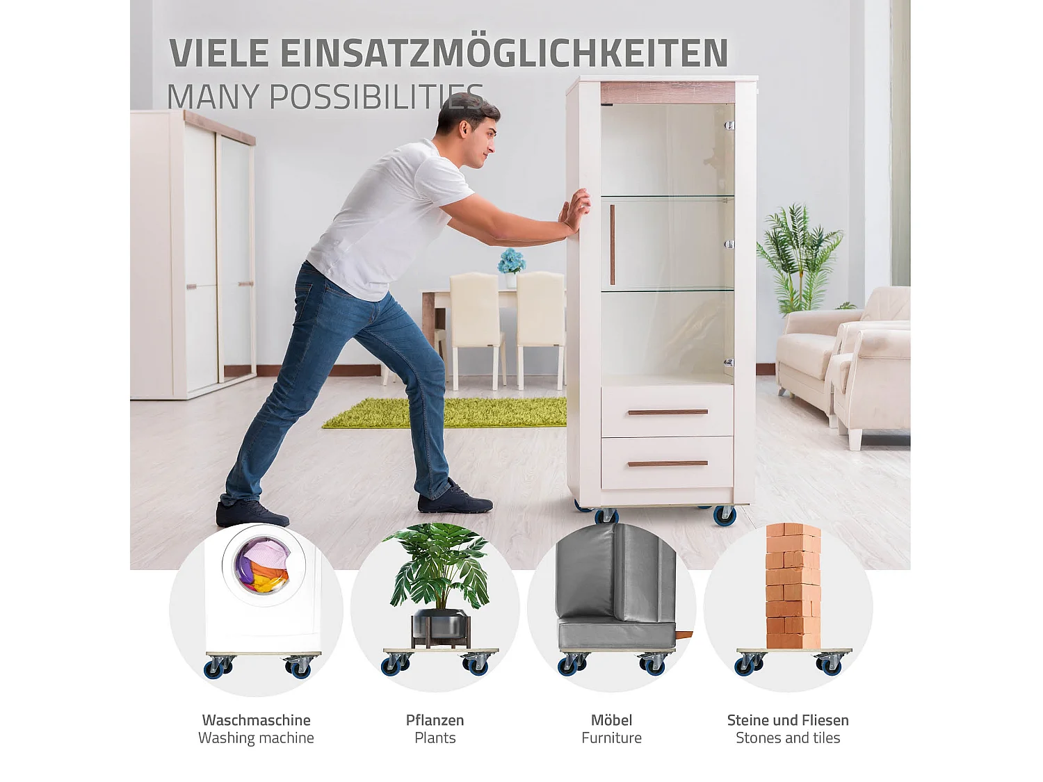 ECD Germany 2x Carrelli trasporto mobili ed elettrodomestici 40x60 cm 800 kg piattaforma girevole 2 ruote con freni in gomma base mobile per trasloco