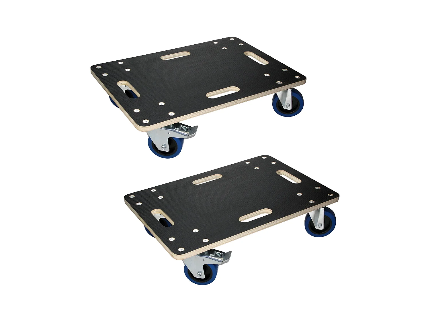 Lot de 2 chariots de transport avec 2 freins 40x60 cm capacité 800 kg plateau contreplaqué antidérapant roulettes en PP pour meubles et déménagement