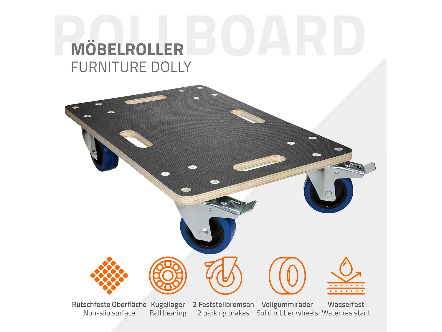 ECD Germany 2x Carrelli trasporto mobili ed elettrodomestici 40x60 cm 800 kg piattaforma girevole 2 ruote con freni in gomma base mobile per trasloco