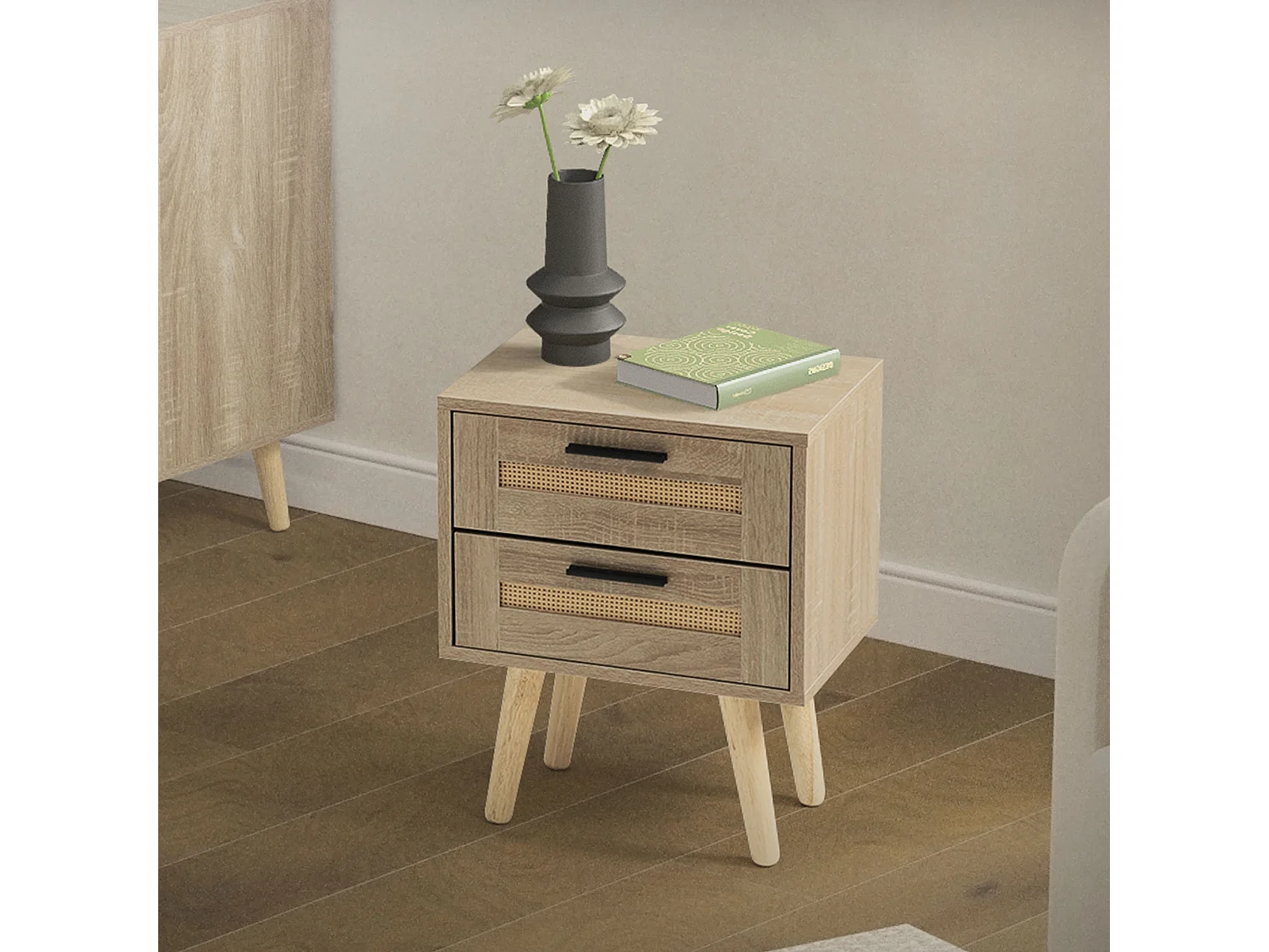 Table de nuit avec 2 tiroirs et pieds 40x30x50,5 cm commode rustique en bois