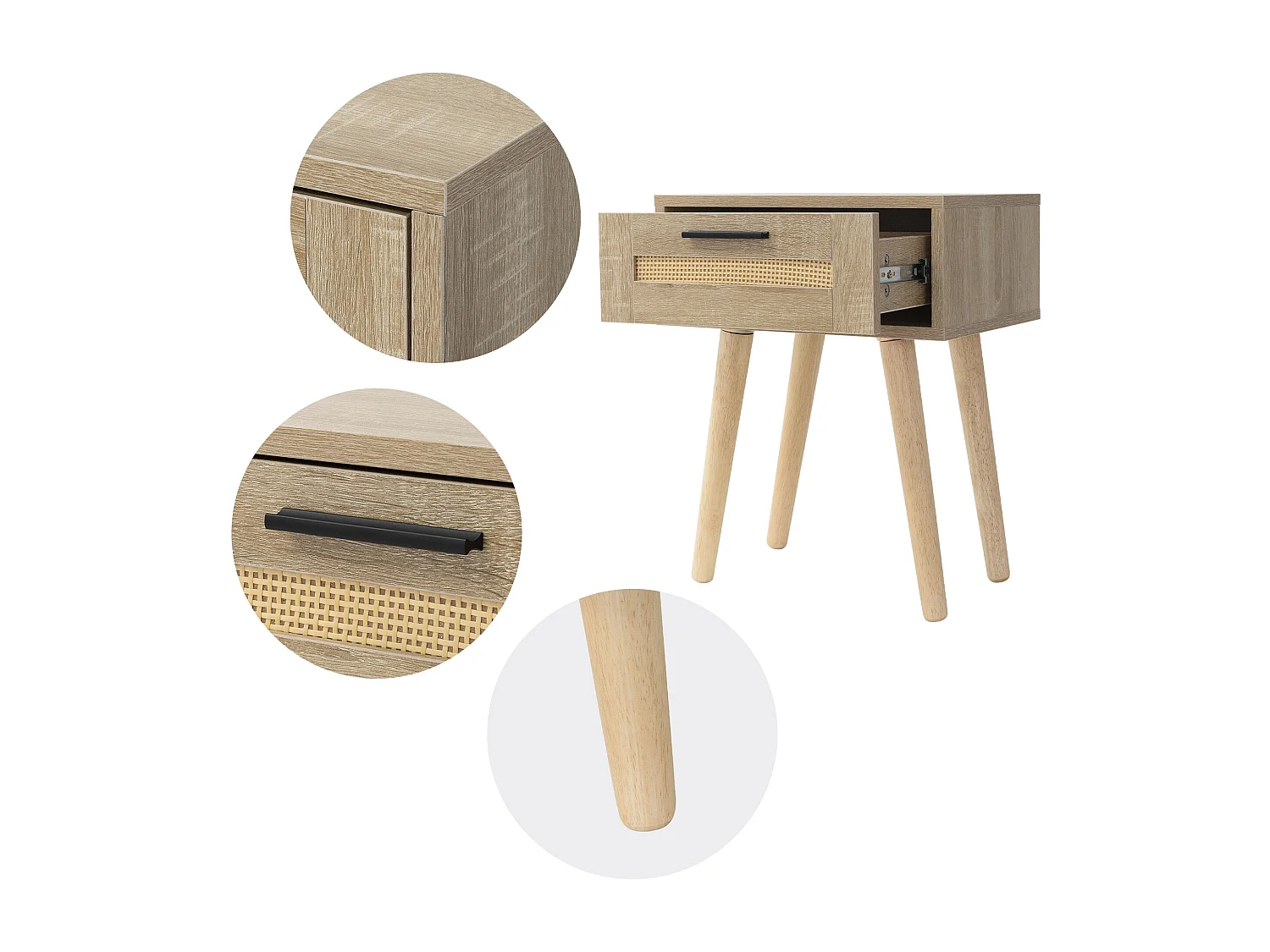 Table de nuit avec tiroir et pieds 40x30x50,5 cm commode rustique en bois de lit