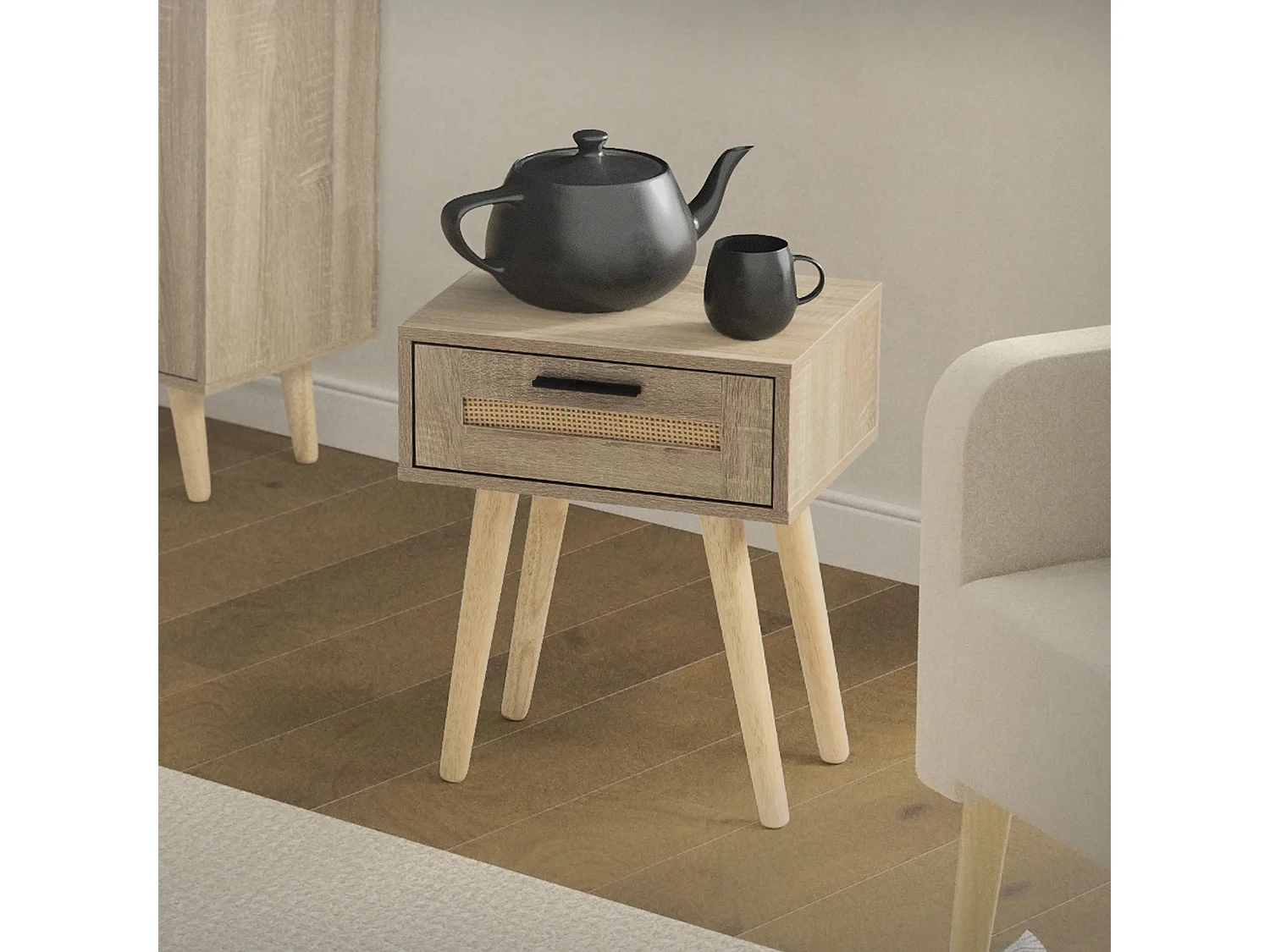 Table de nuit avec tiroir et pieds 40x30x50,5 cm commode rustique en bois de lit