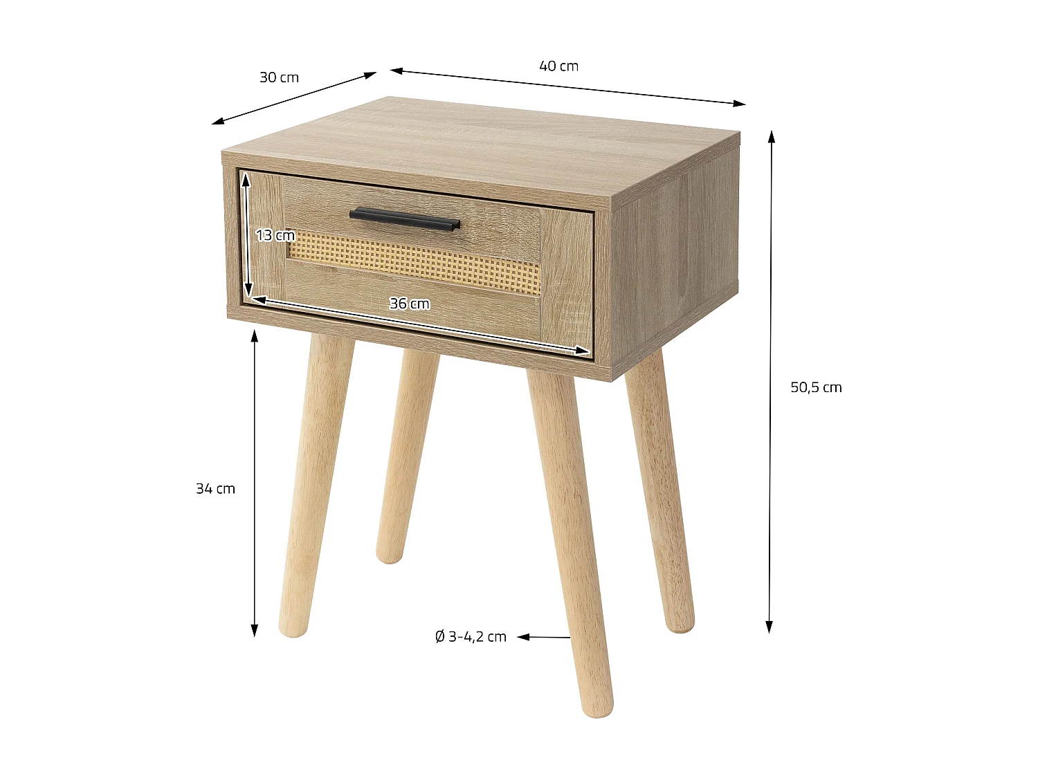 Table de nuit avec tiroir et pieds 40x30x50,5 cm commode rustique en bois de lit