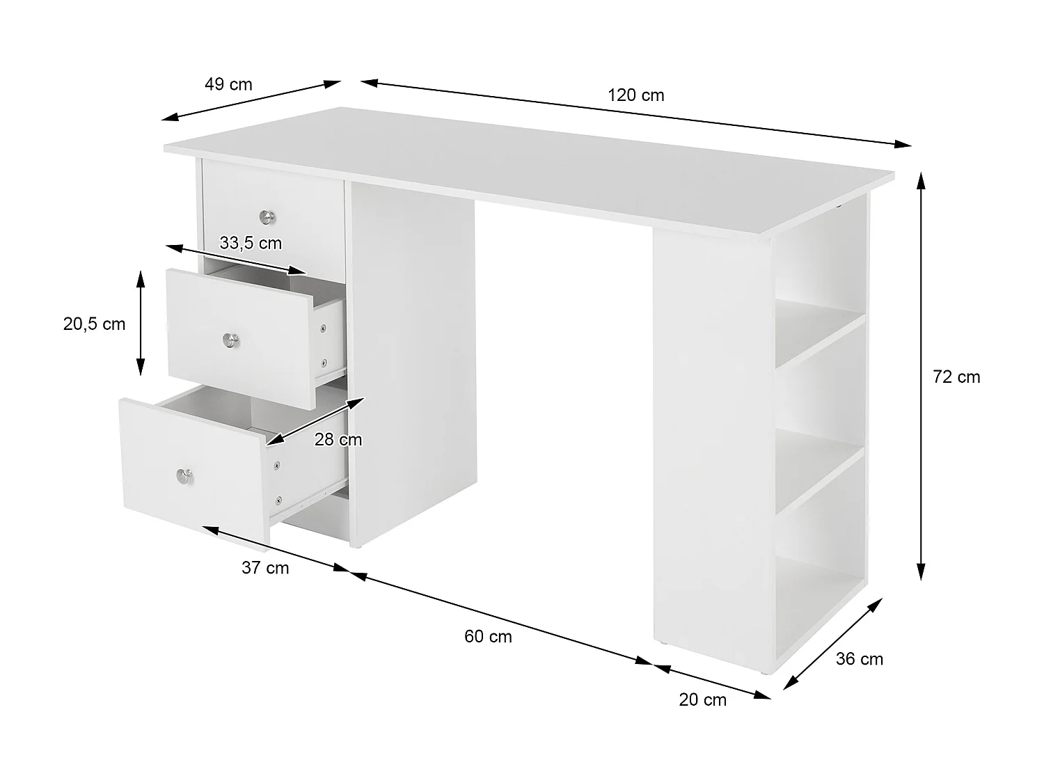 Scrivania per PC con 3 cassetti e ripiani tavolo per computer/laptop da ufficio