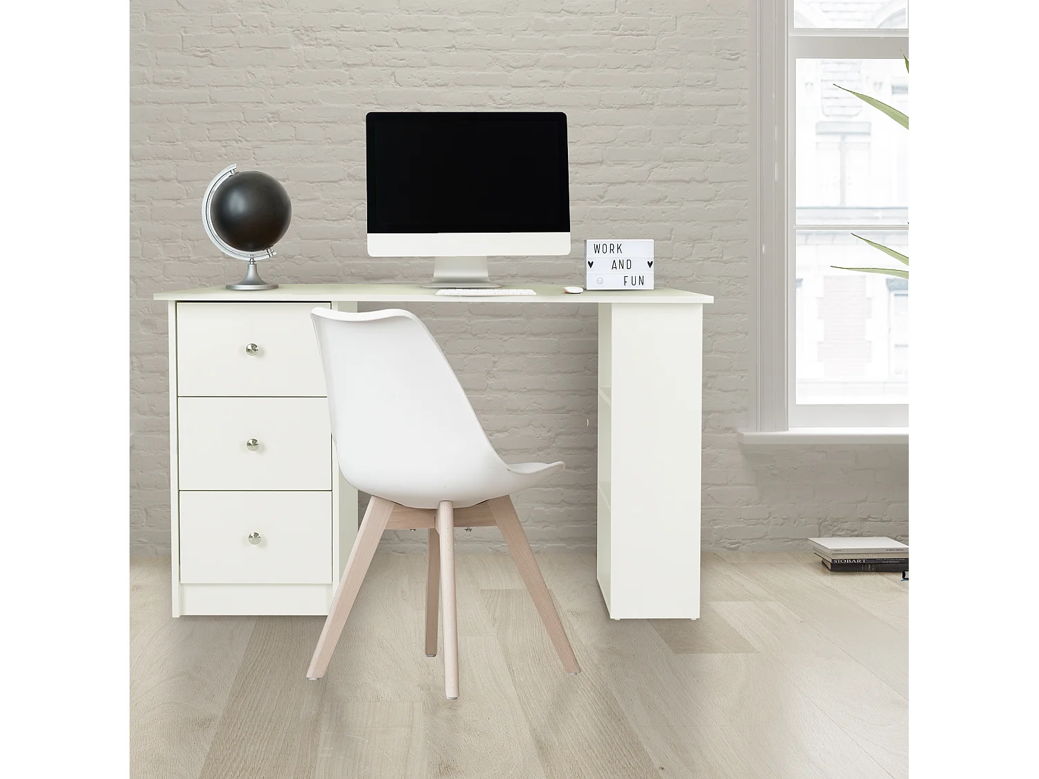 Table d'ordinateur bureau meuble de travail à domicile panneau d'aggloméré blanc