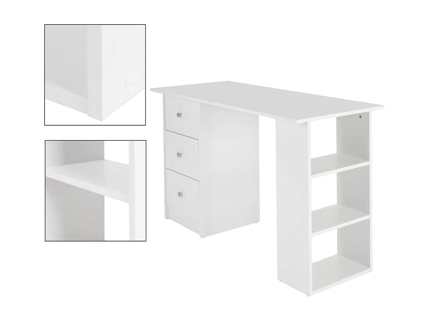 Table d'ordinateur bureau meuble de travail à domicile panneau d'aggloméré blanc