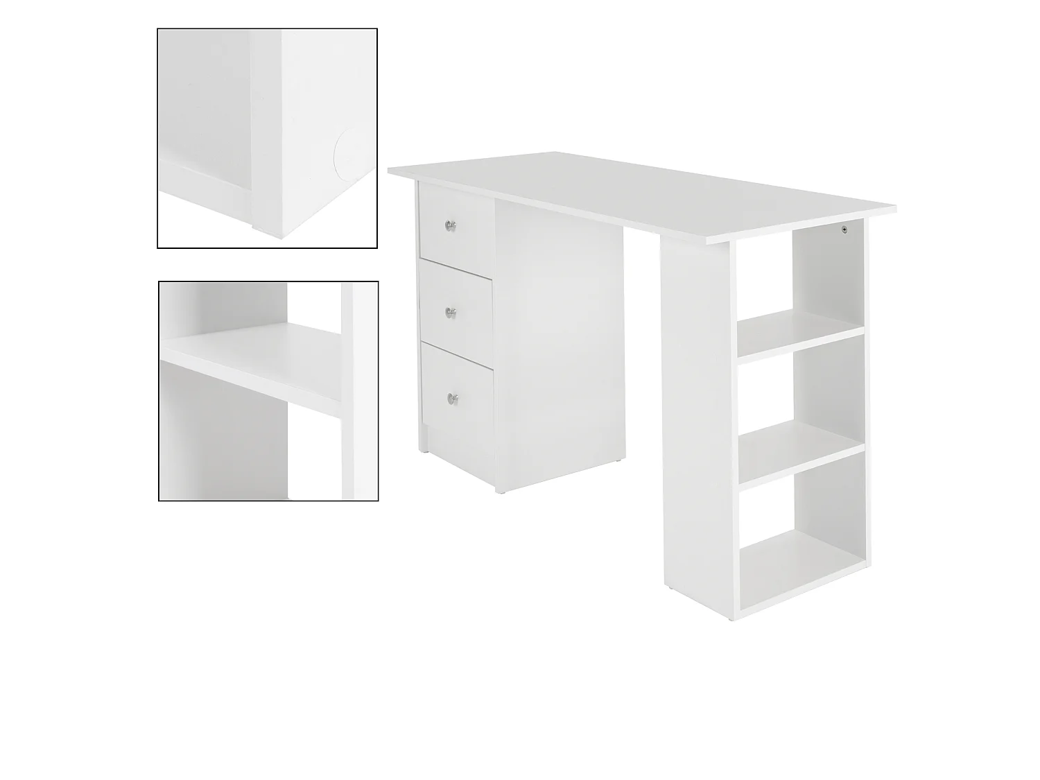 Table d'ordinateur bureau meuble de travail à domicile panneau d'aggloméré blanc
