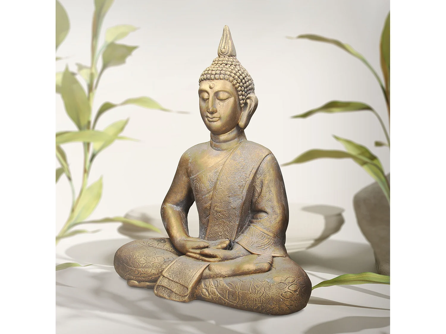 Statue Bouddha jardin figure décorative intérieur/extérieur pierre coulée 63 cm