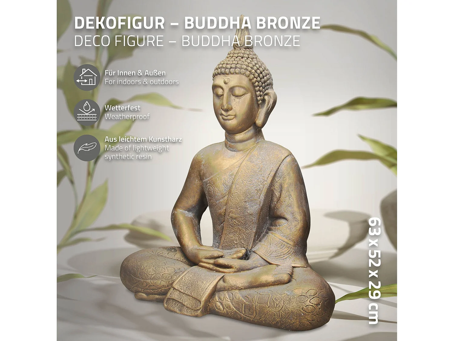 Statue Bouddha jardin figure décorative intérieur/extérieur pierre coulée 63 cm