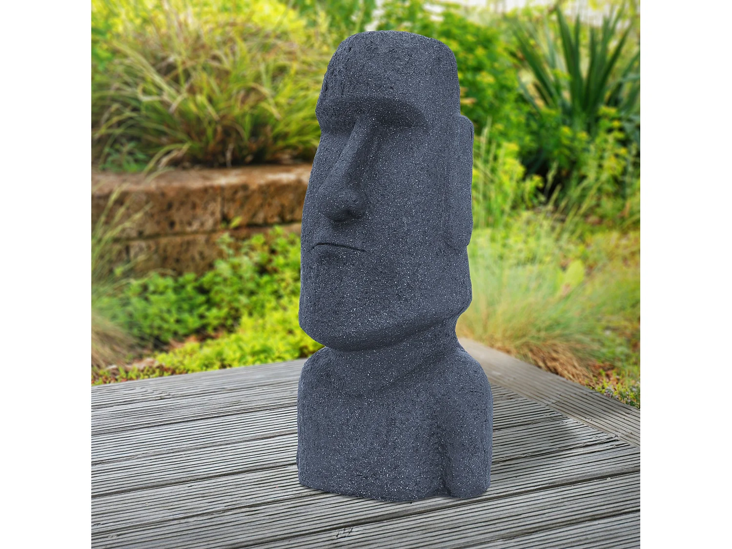 Sculpture statue pierre moulée lave gris île de Pâques figurine déco jardin