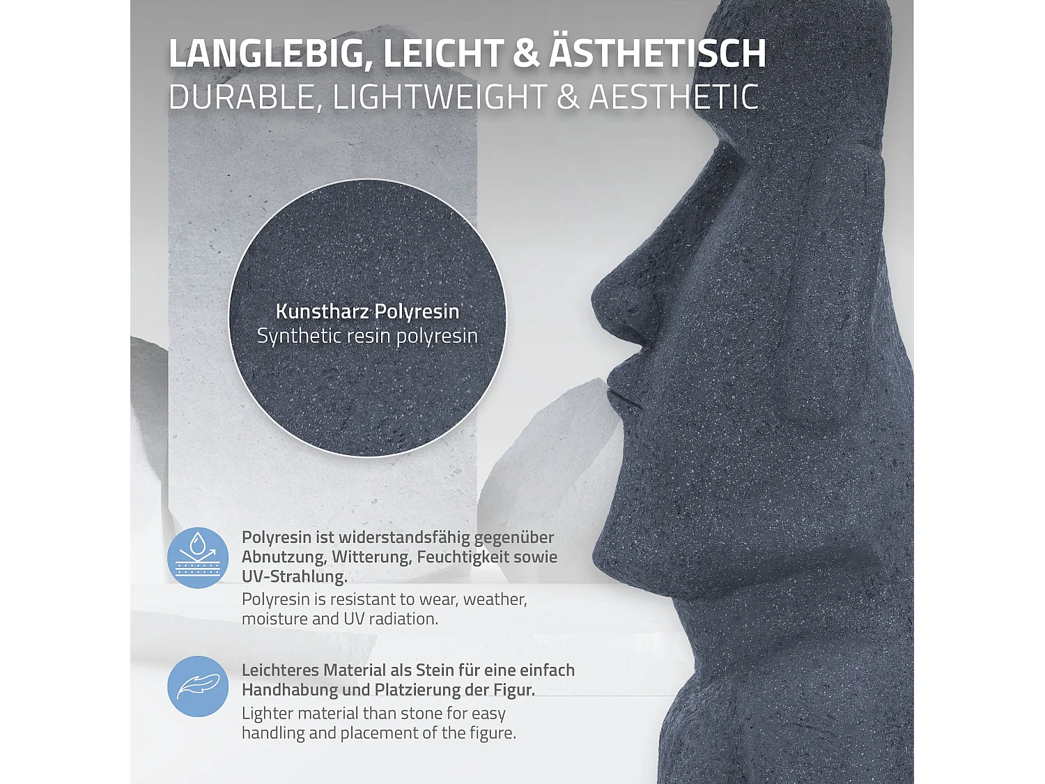 Sculpture statue pierre moulée lave gris île de Pâques figurine déco jardin