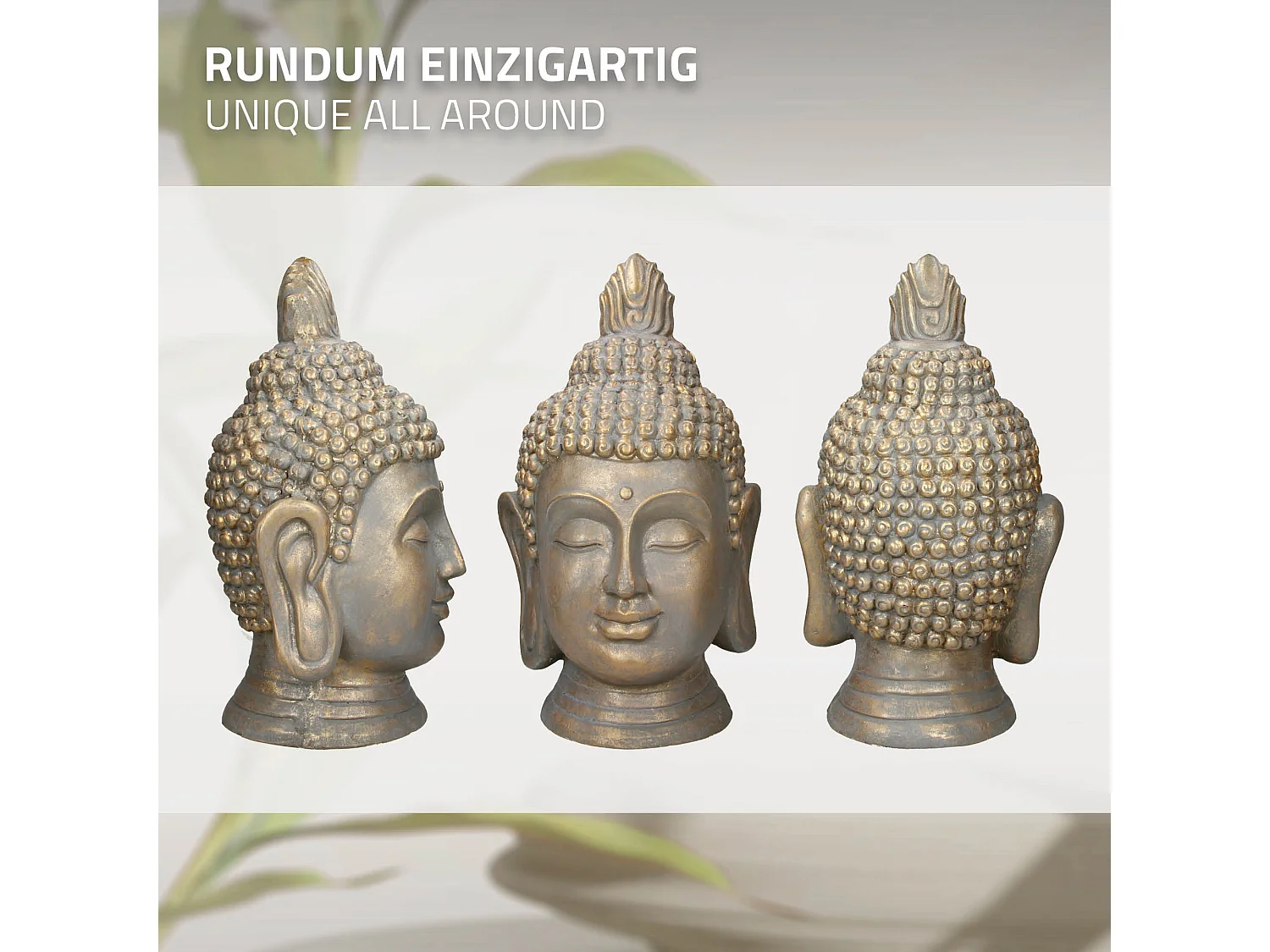 Statue tête de Bouddha 53 cm aspect bronze en polyrésine Yoga Feng-Shui Reiki