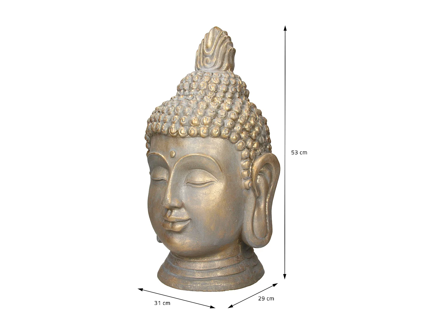 Statue tête de Bouddha 53 cm aspect bronze en polyrésine Yoga Feng-Shui Reiki