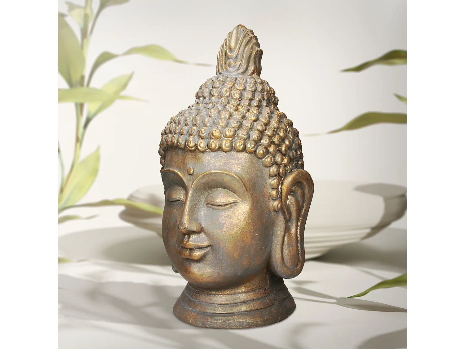 Statua testa di Buddha figura decorativa poliresina Feng Shui casa giardino 53cm
