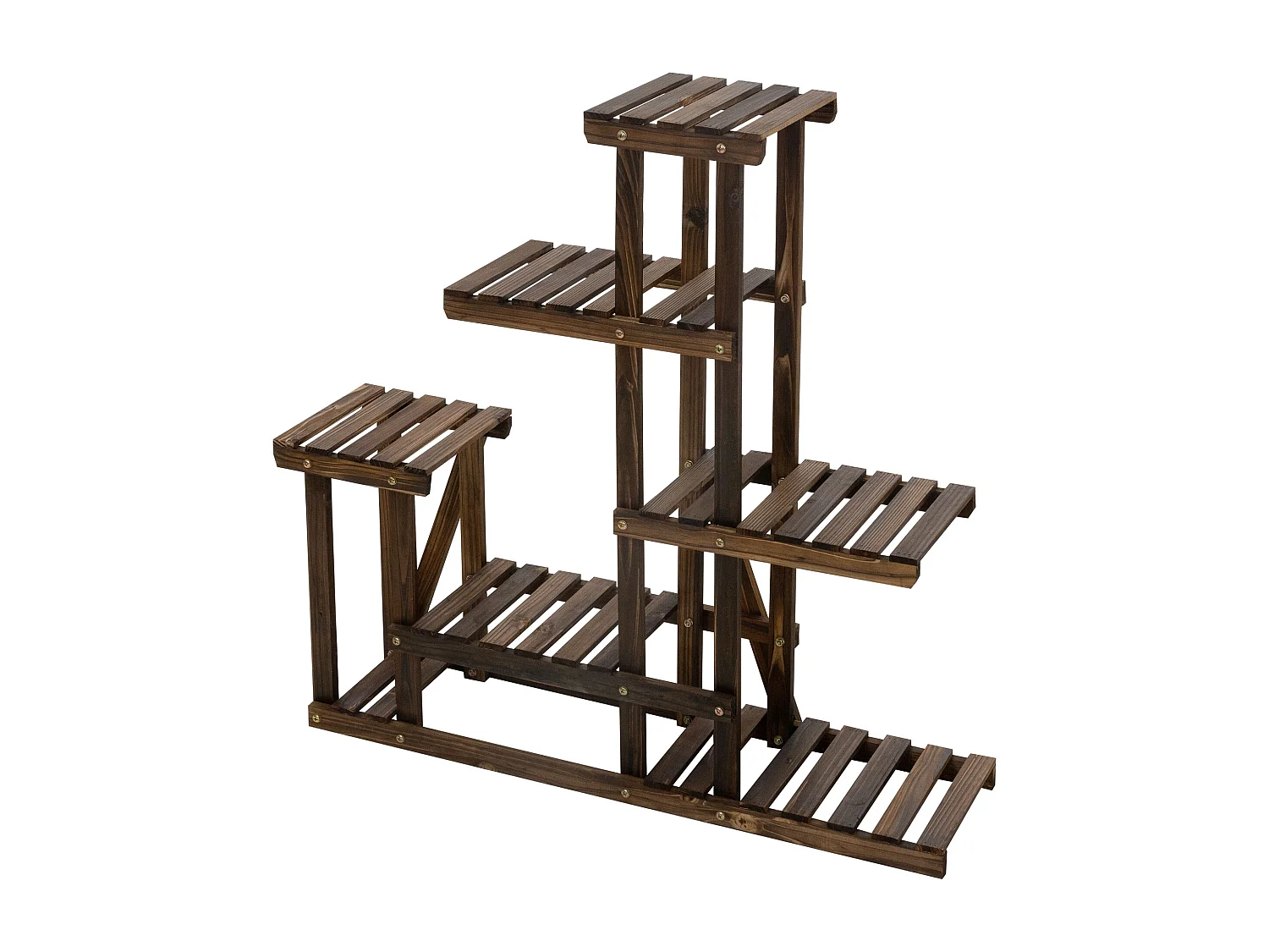 Étagère à fleurs en bois brun carbonisé meuble 6 niveaux support pot pour salon