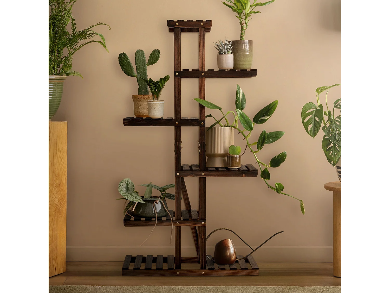 Soporte decorativo de madera para plantas 75x27,5x140 cm pedestal con 6 niveles