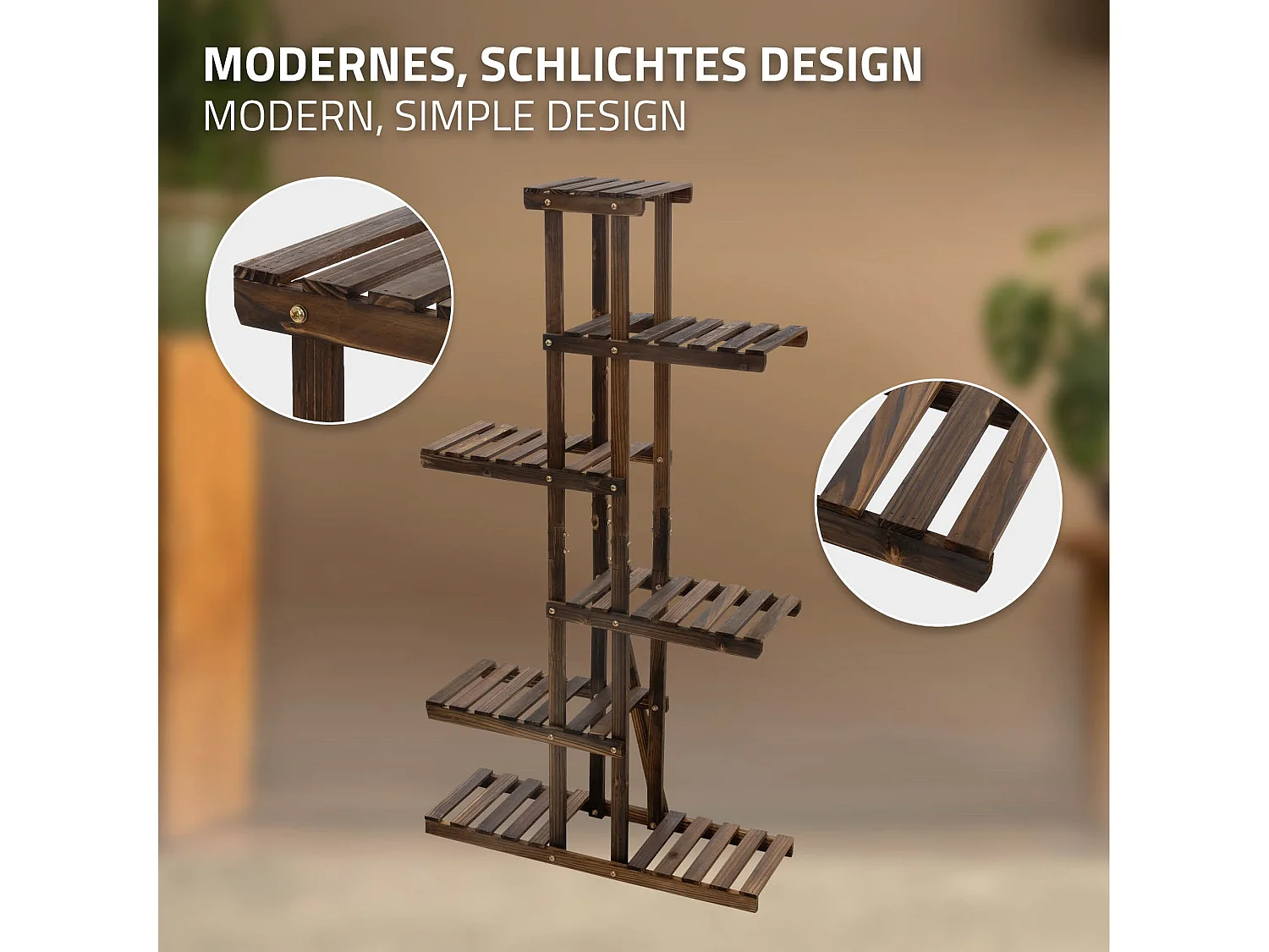 Soporte decorativo de madera para plantas 75x27,5x140 cm pedestal con 6 niveles
