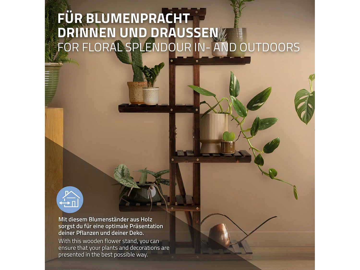 Soporte decorativo de madera para plantas 75x27,5x140 cm pedestal con 6 niveles