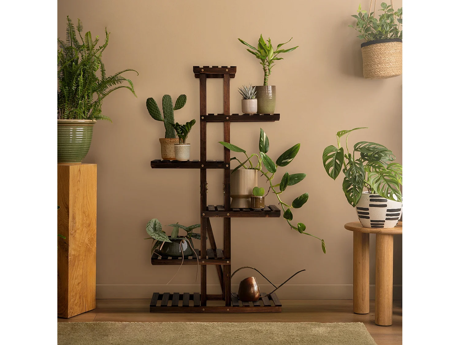 Soporte decorativo de madera para plantas 75x27,5x140 cm pedestal con 6 niveles