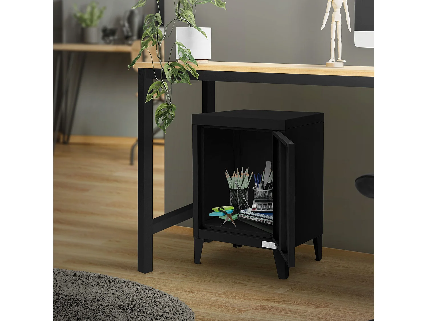 Armoire de classement noir en acier 40x30x57,5cm table de chevet stockage outils