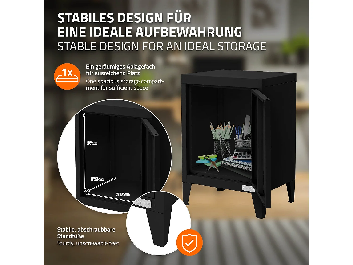 Armoire de classement noir en acier 40x30x57,5cm table de chevet stockage outils