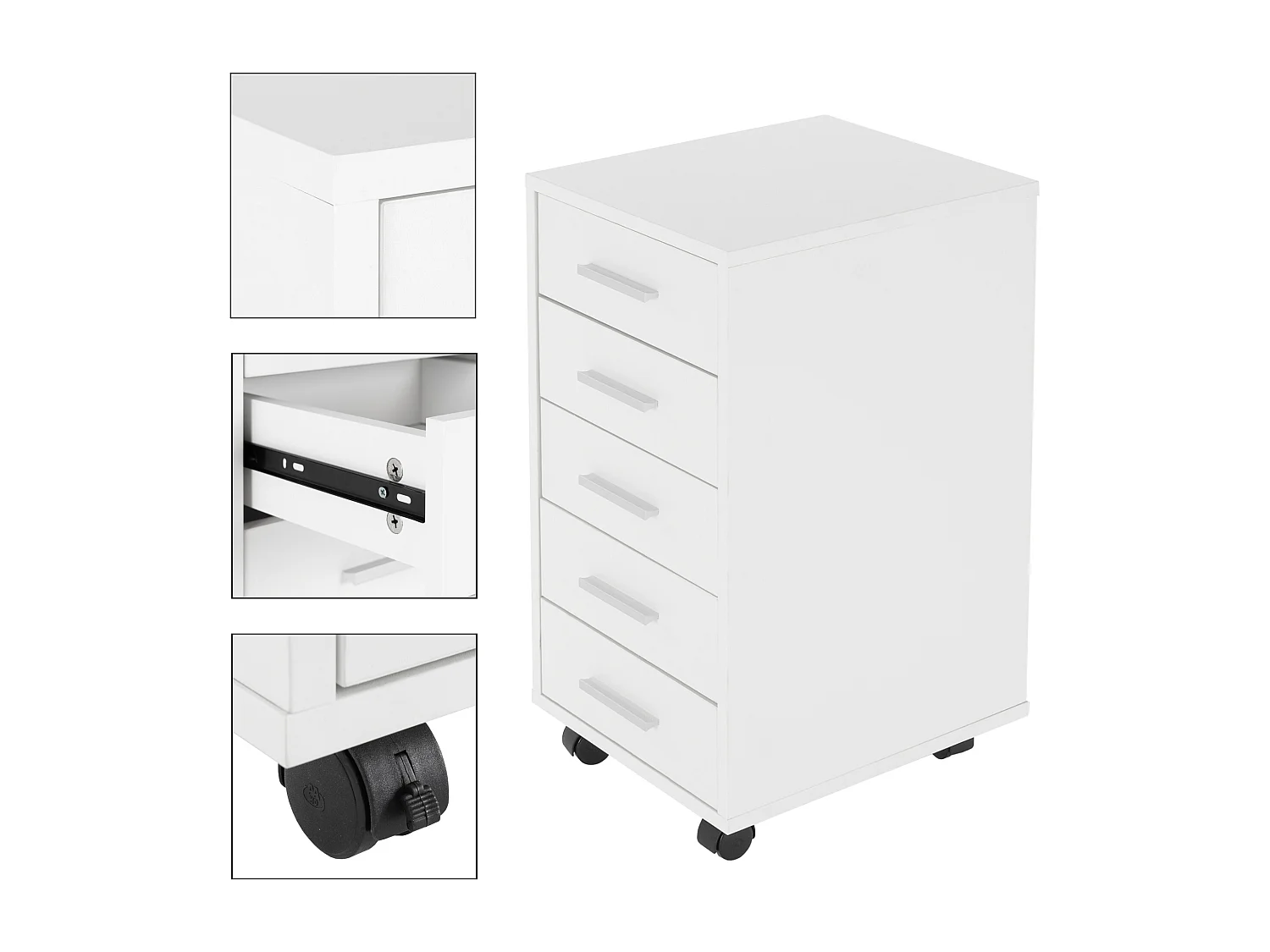 2x Caisson à roulettes avec 5 tiroirs 33x38x63,5 cm meuble de rangement blanc