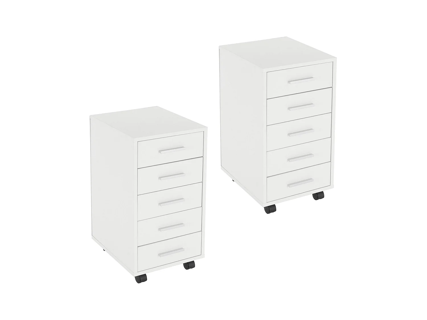 2x Caisson à roulettes avec 5 tiroirs 33x38x63,5 cm meuble de rangement blanc