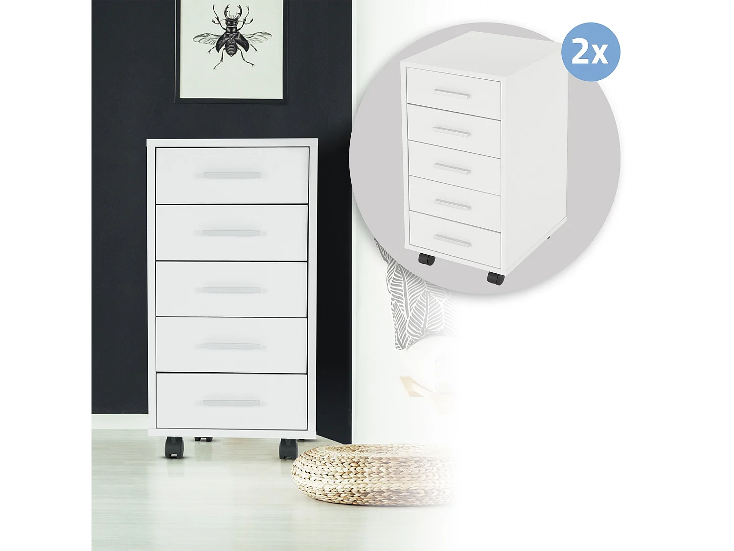 2x Cajoneras de oficina armario archivador 5 cajones gabinete oficina despacho