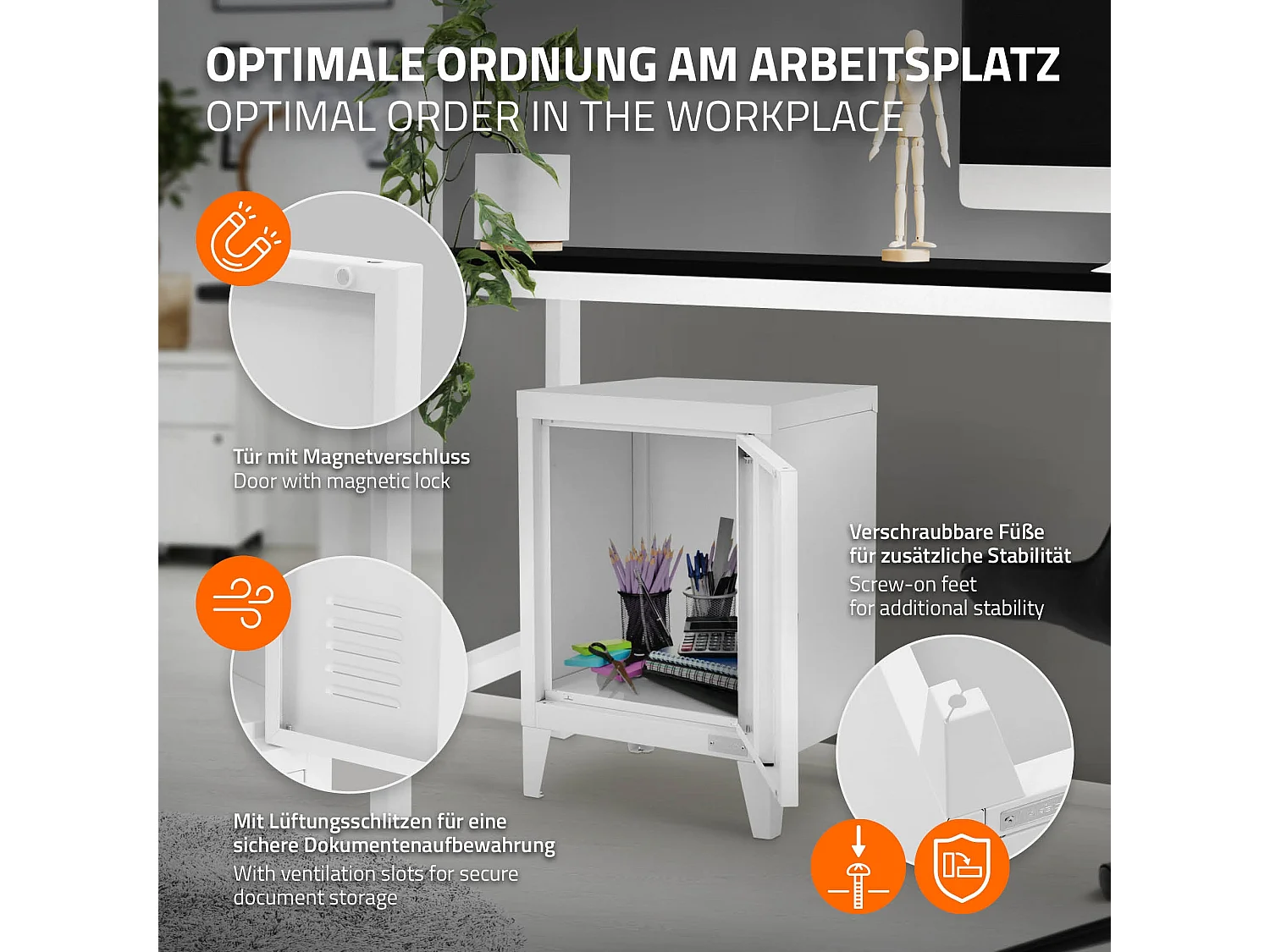 Armoire de classement acier blanc 40x30x57,5 cm table de chevet stockage outils