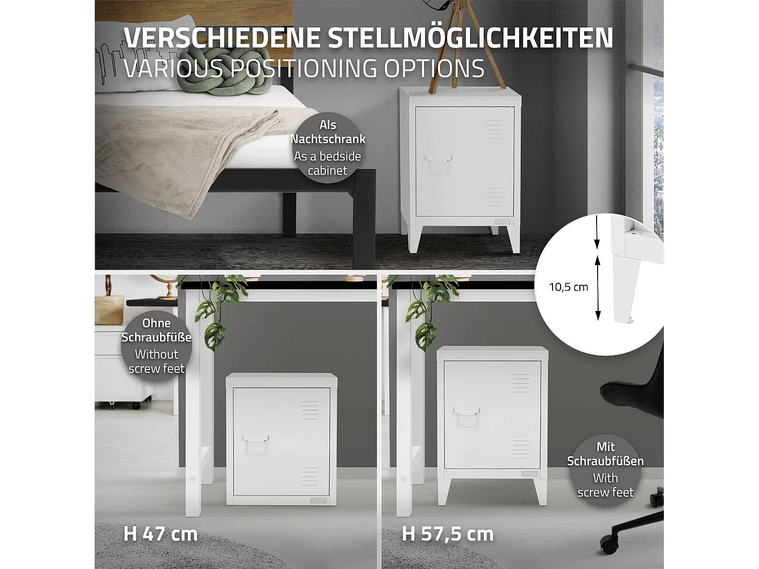 Armoire de classement acier blanc 40x30x57,5 cm table de chevet stockage outils