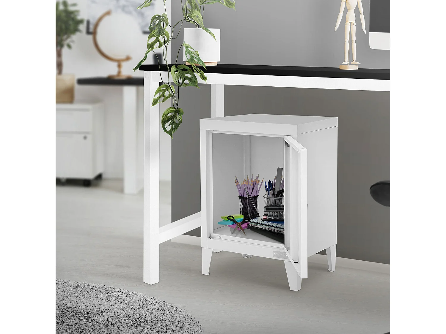 Armoire de classement acier blanc 40x30x57,5 cm table de chevet stockage outils