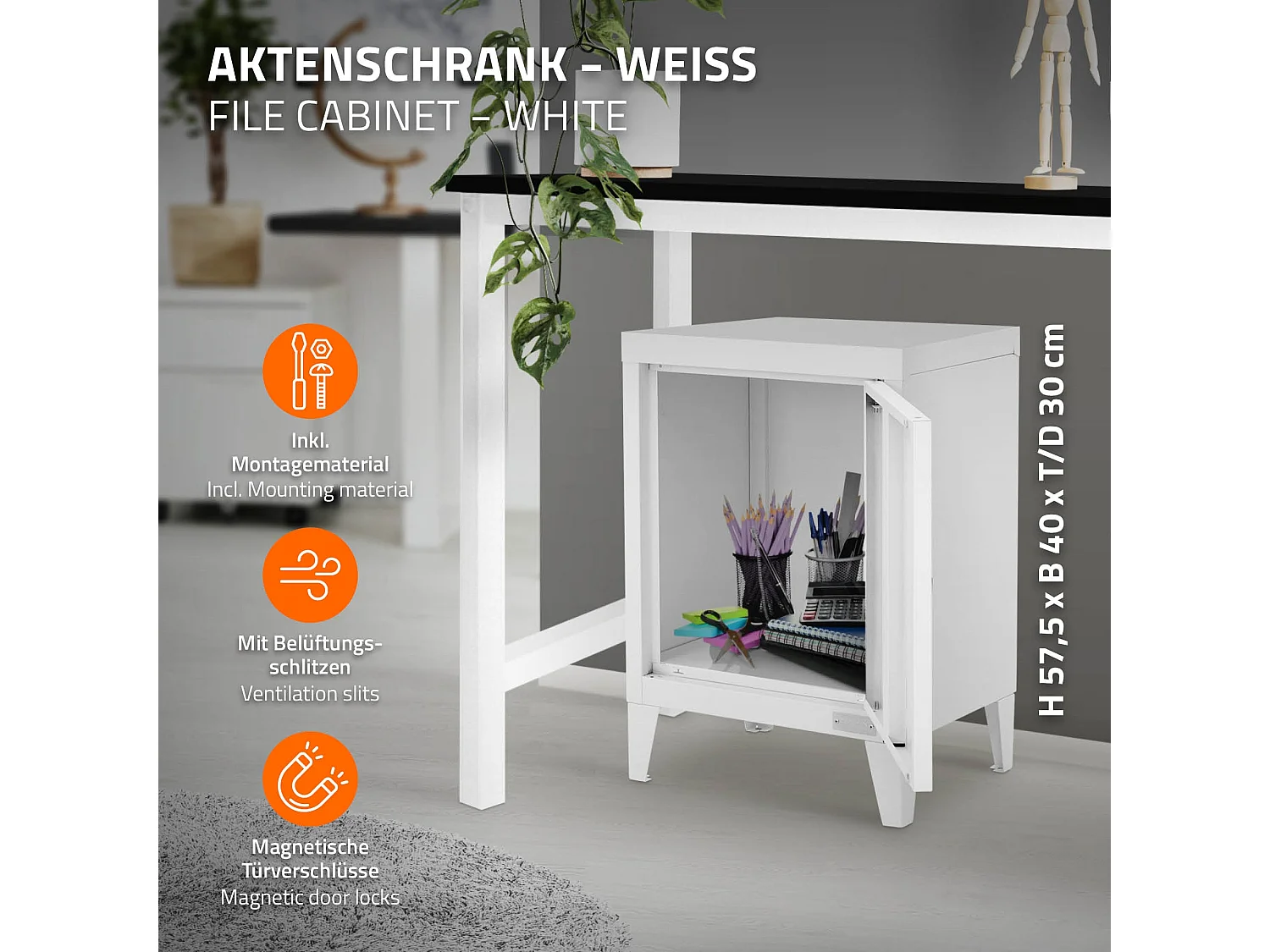 Armoire de classement acier blanc 40x30x57,5 cm table de chevet stockage outils